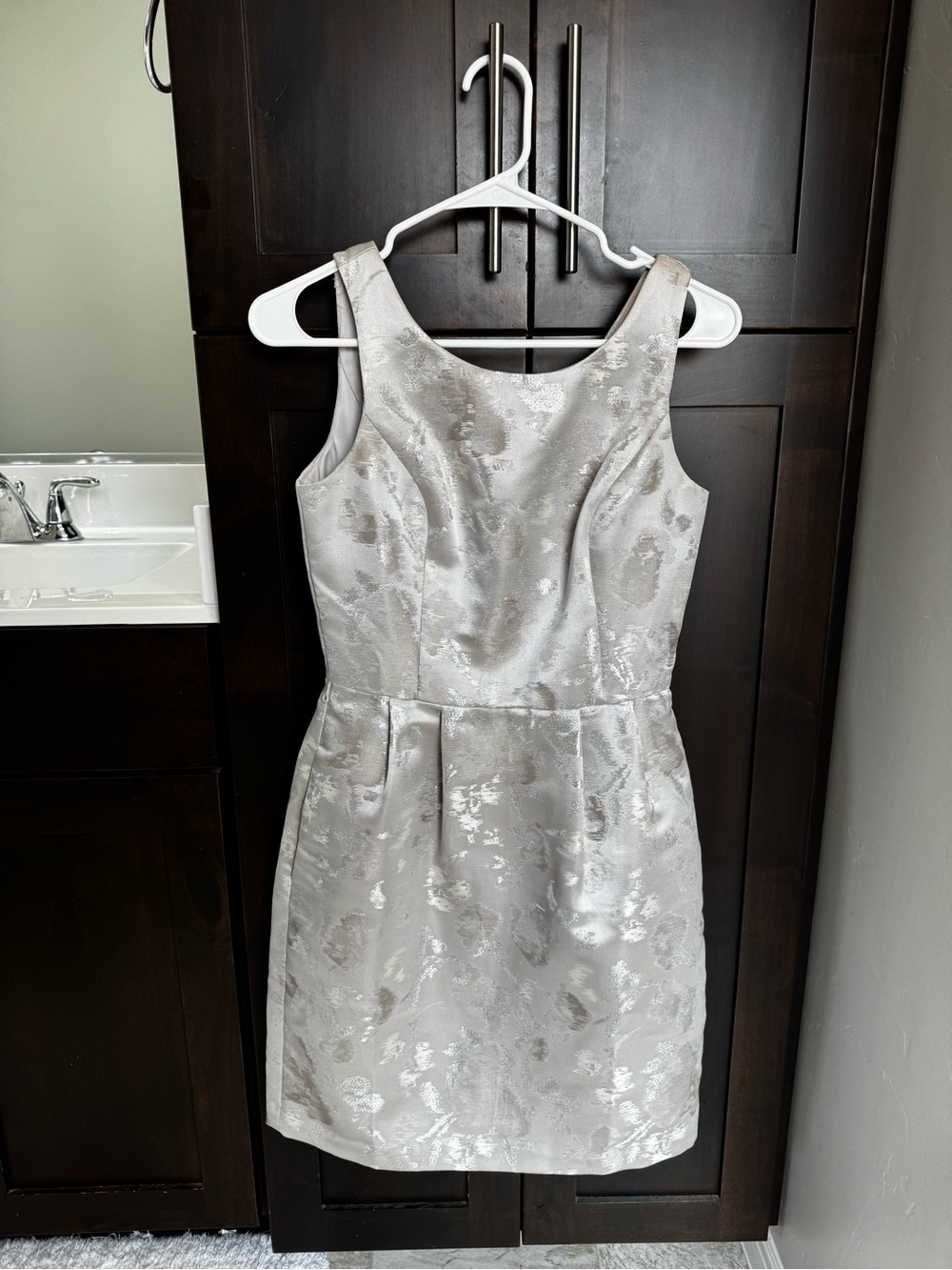 White House Black Market Silver Midi Dress with Pockets